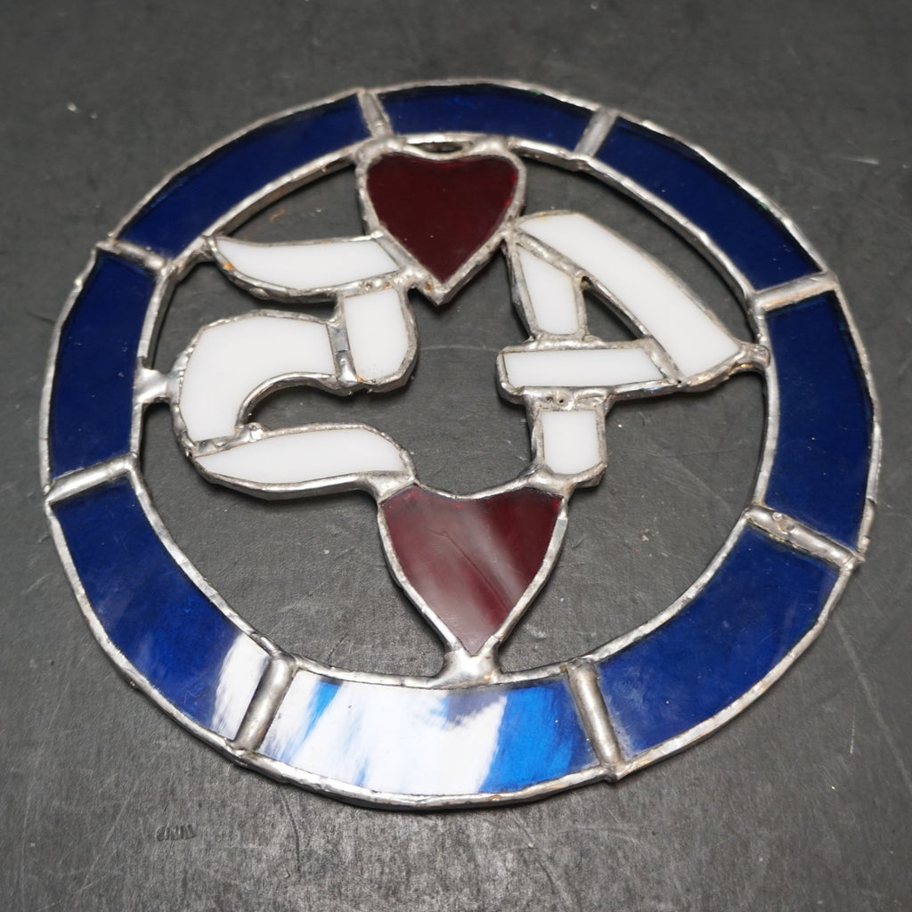 Stained Glass Sun Catcher 45 Blue White Red Heart