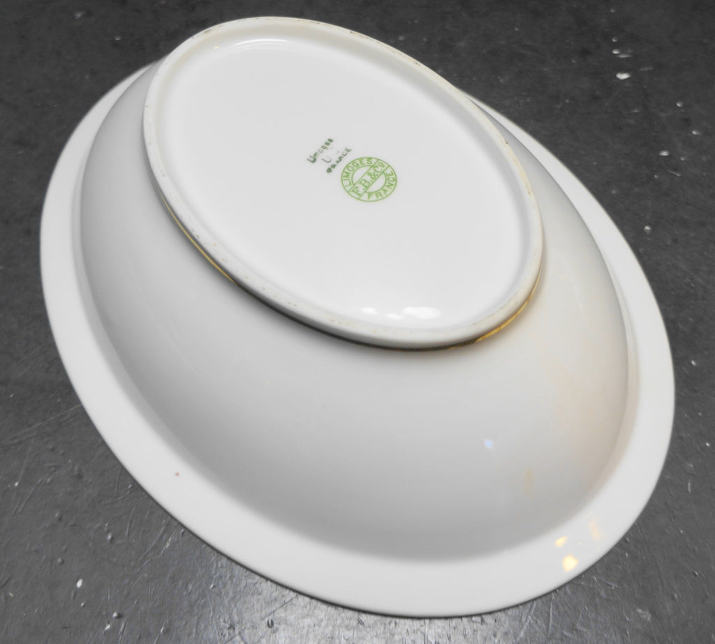 U.C. Limoges FB&CO France Oval Serving Bowl Roses Scrolls