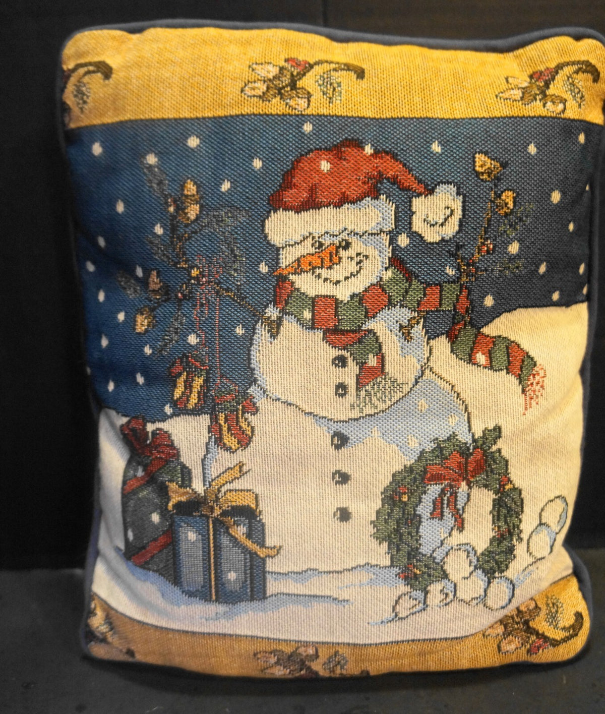 Snowman Needlepoint Tapestry Pillow Christmas Winter