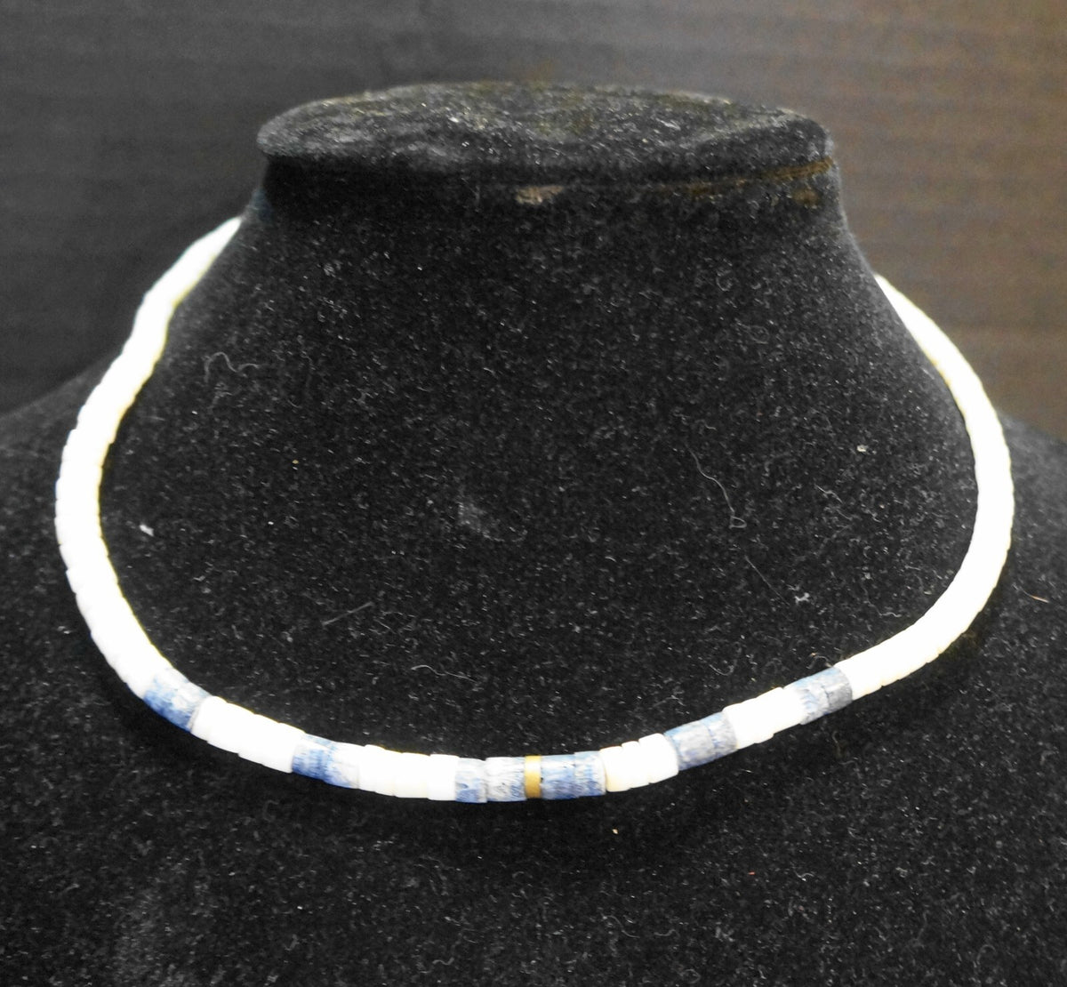 White Denim Indigo Blue Heishi Beads Choker Necklace