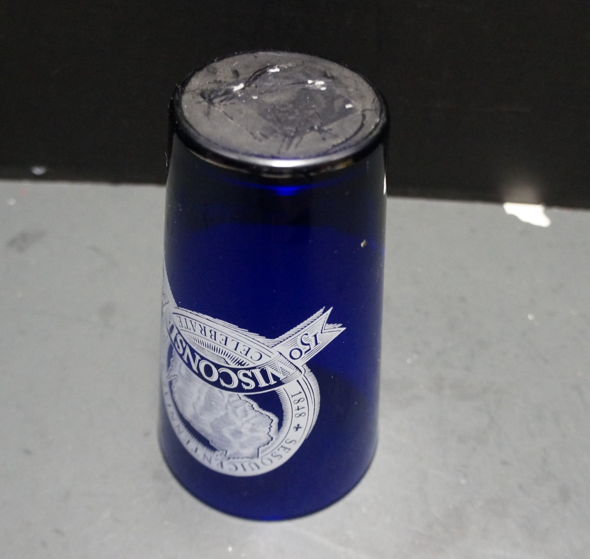 Wisconsin Sesquicentennial 1998 Blue Glass Tumbler Souvenir