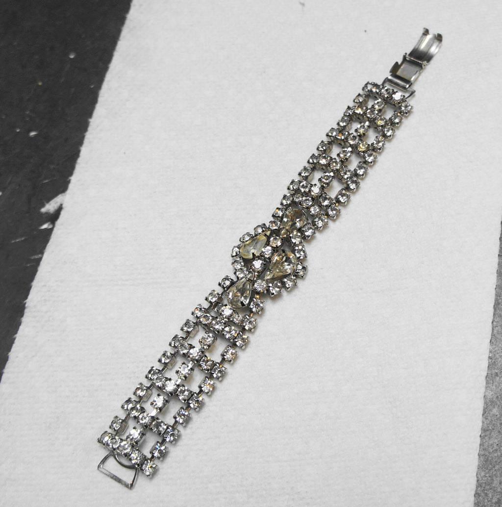 Fancy Clear Rhinestone Bracelet Triple Strand Clasp Closure