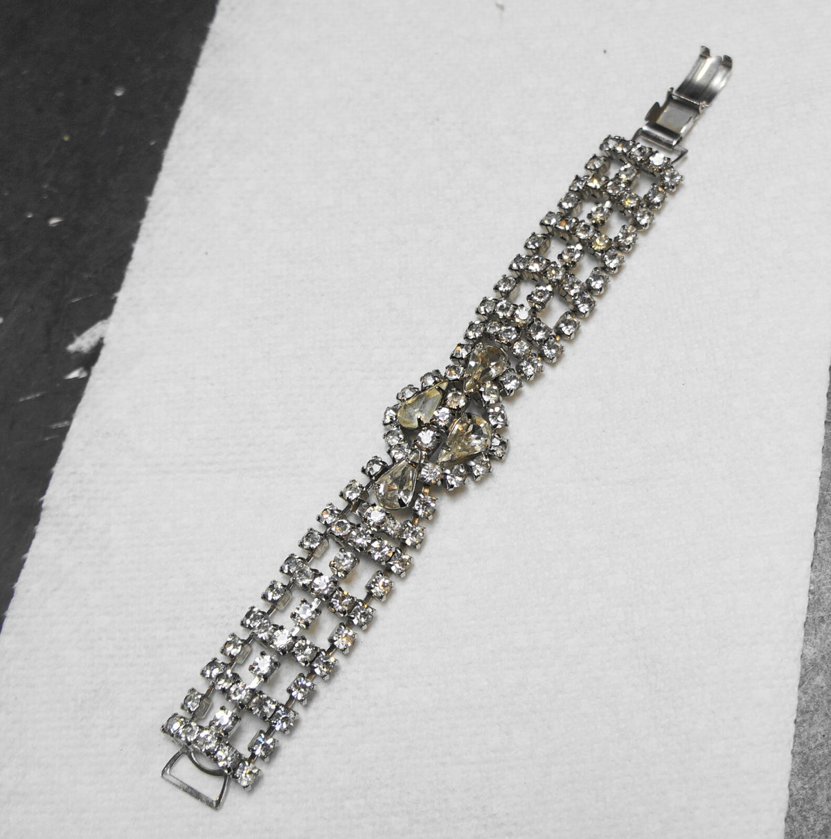 Fancy Clear Rhinestone Bracelet Triple Strand Clasp Closure