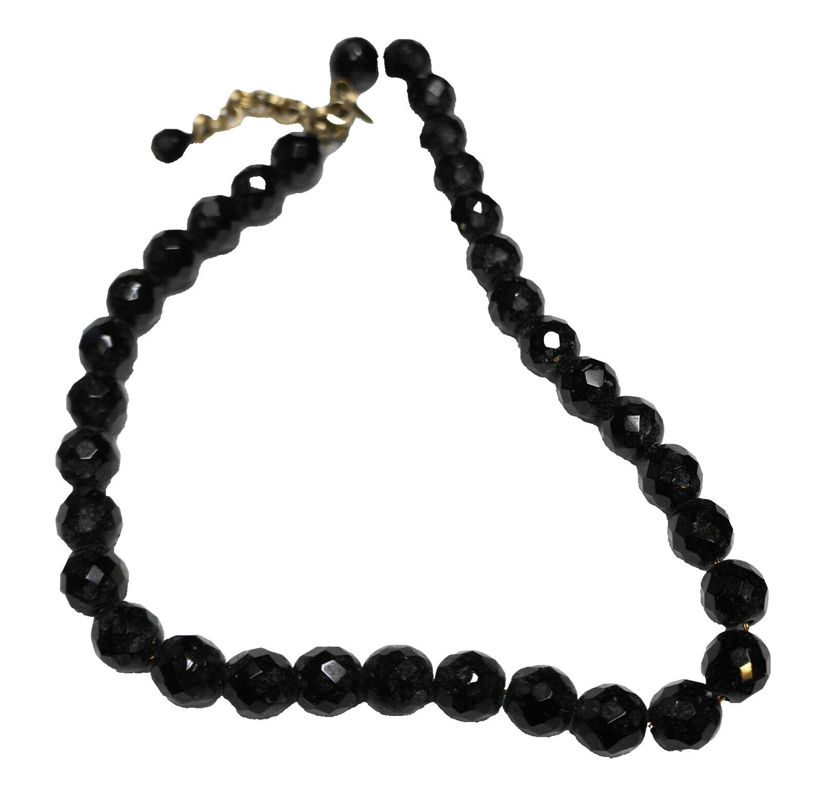 Black Glass Faceted Beads Necklace Choker Chain Strung