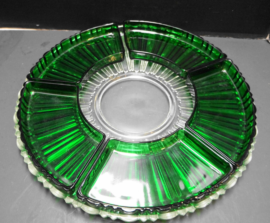 Anchor Hocking Old Cafe Lazy Susan Forest Green Inserts