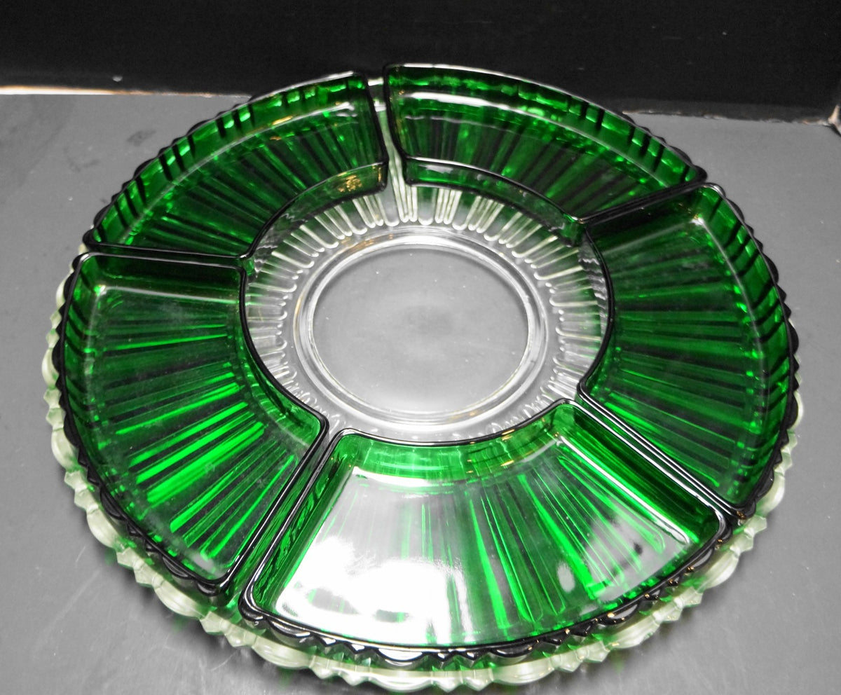Anchor Hocking Old Cafe Lazy Susan Forest Green Inserts