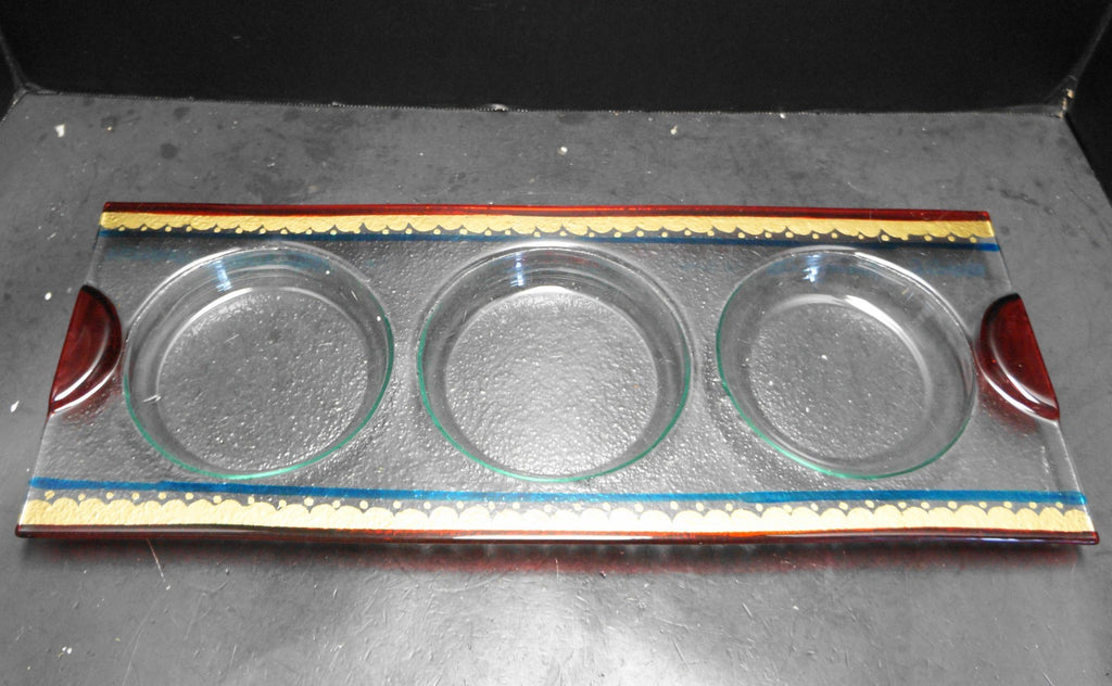 Pier 1 Imports Festive Stripe Condiment Set Hand Painted Glass NIB 2010