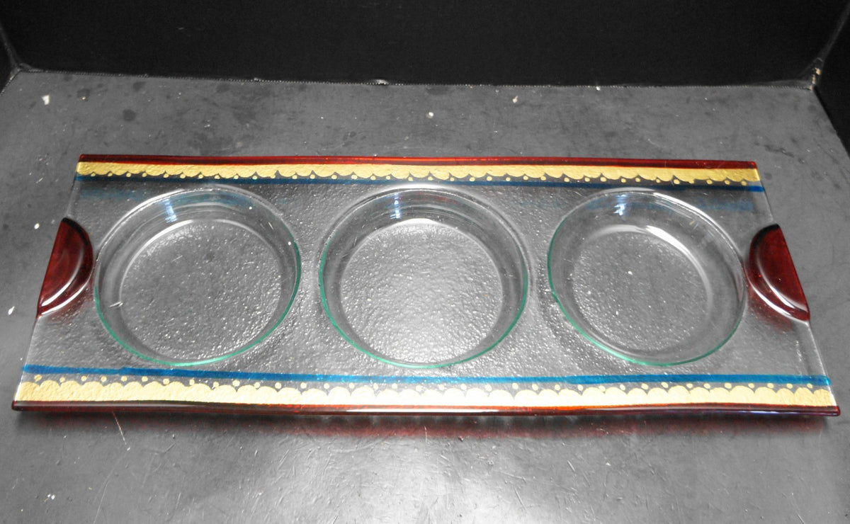 Pier 1 Imports Festive Stripe Condiment Set Hand Painted Glass NIB 2010
