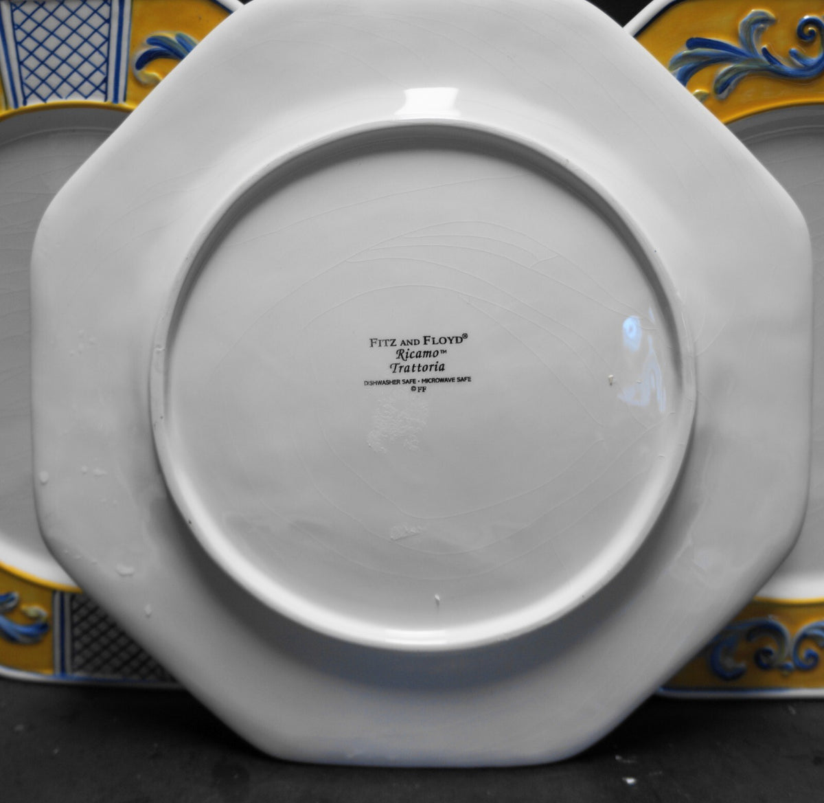 Fitz and Floyd Ricamo Trattoria Dinner Plates Set of 3 Yellow Blue