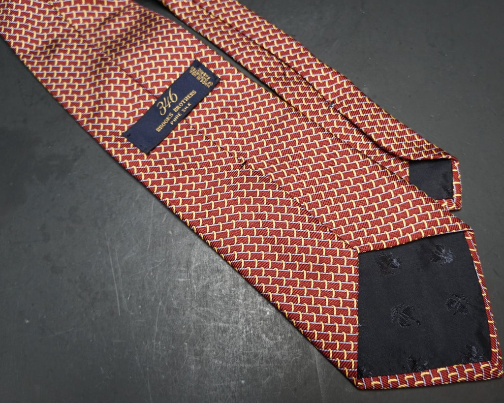 Brooks Brothers 346 Pure Silk Necktie Red Gold Blue Bamboo Print