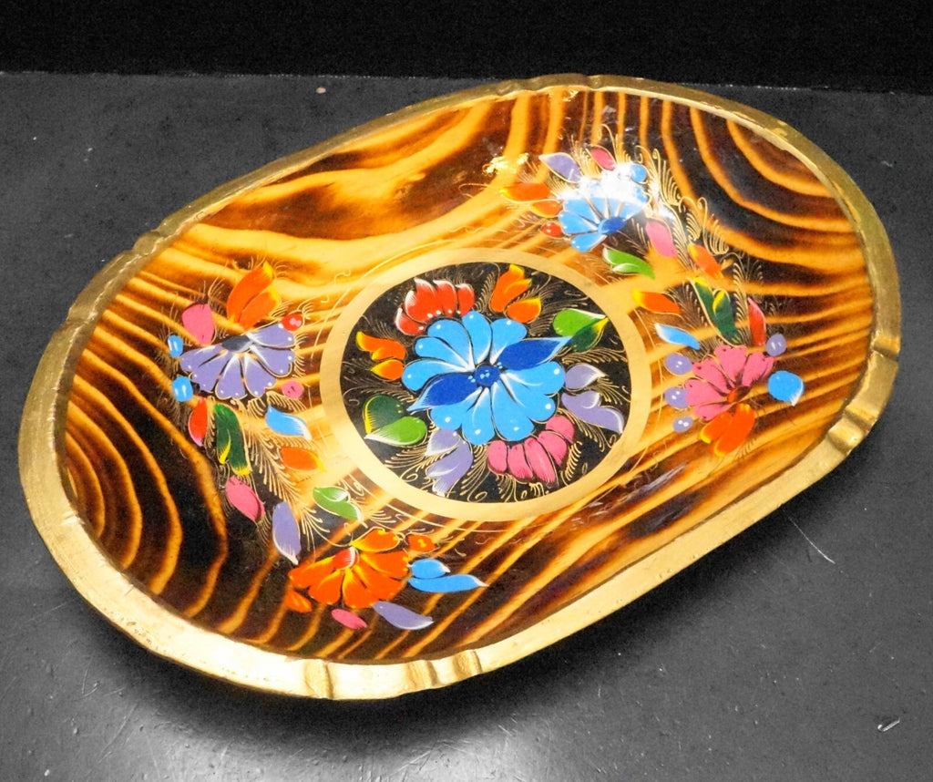 Mexican Batea Hand Painted Bright Flowers Wood Oval Tray Folk Art