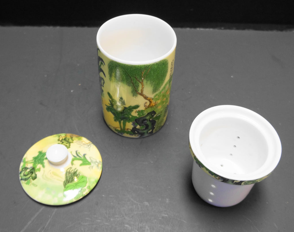 Chinese Porcelain Lady Tea Infuser Mug Lid 3 Pieces Yu Tai
