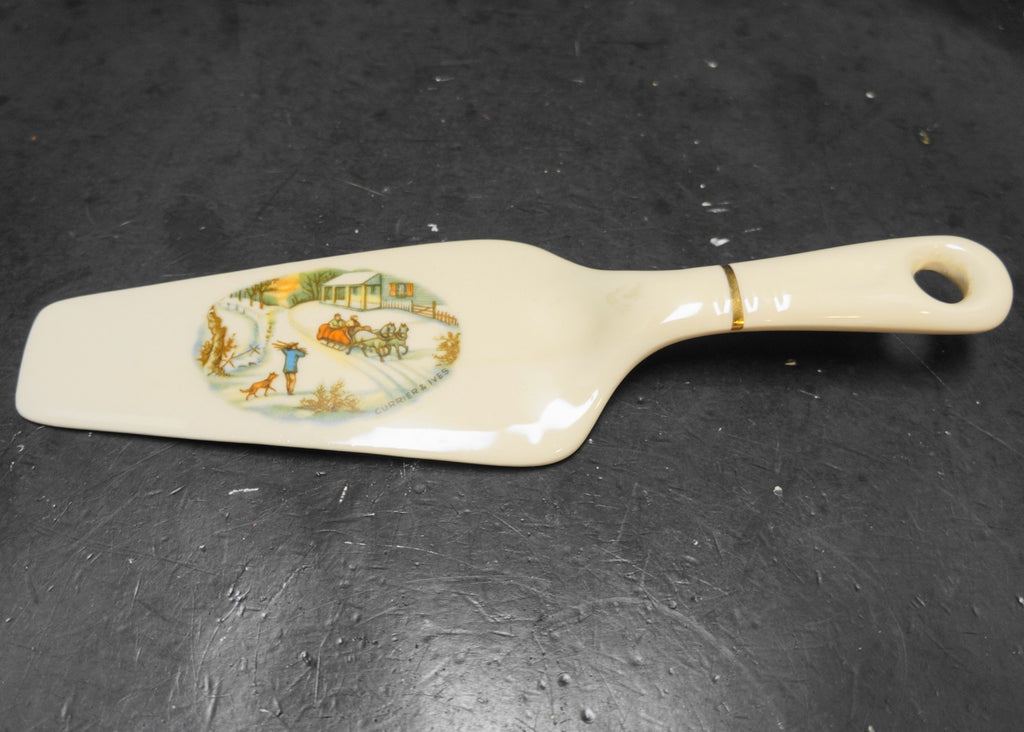 Harker Pottery Currier & Ives Homestead in Winter Pie Pastry Server