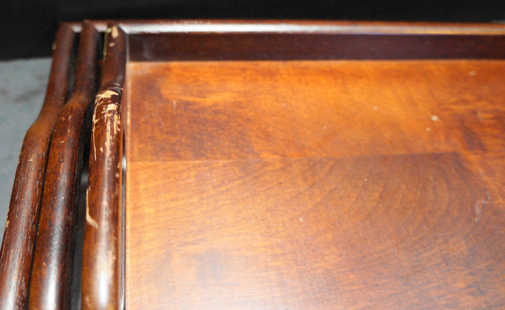 Nesting Wood Trays Dark Cherry Fancy Brass Corners Set of 3
