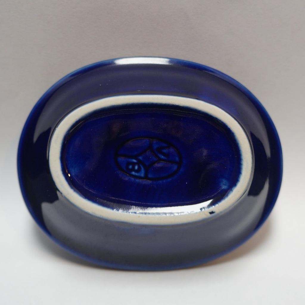 Cobalt Blue Glaze Oval Soap Dish Midcentury Marked VB