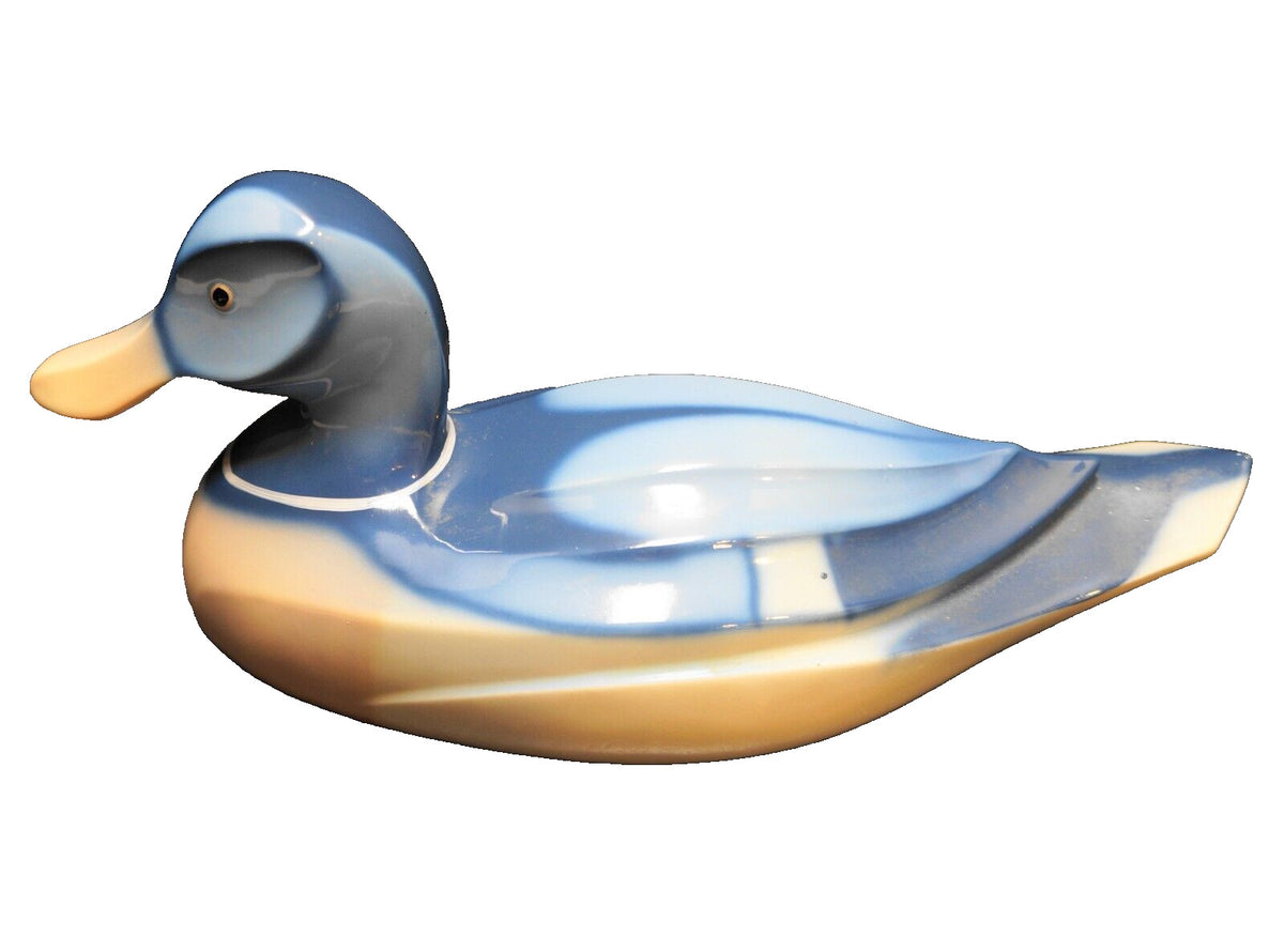 Blue Pink Cream Hand Painted Ceramic Duck Figurine Decoy