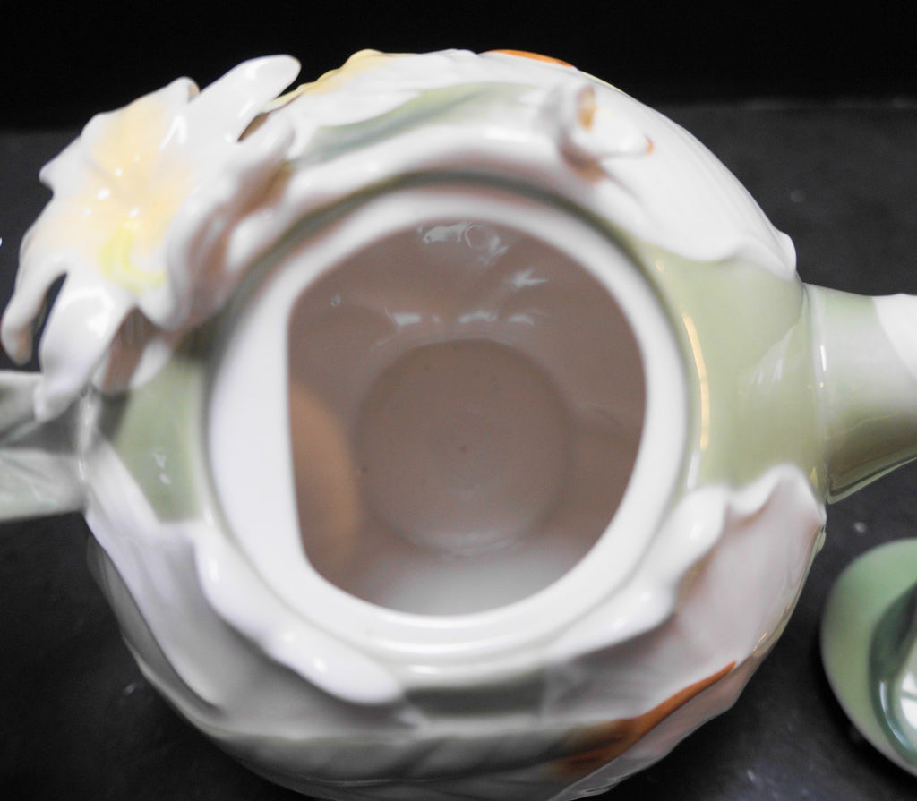 Pier 1 Ginger Lily Teapot Hand Painted Porcelain