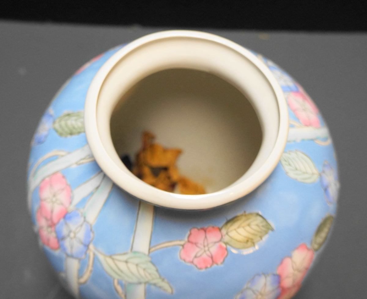 WBI Chinese Ceramic Hand Painted Enamel Vase Flowers Bird of Paradise Blue Pink