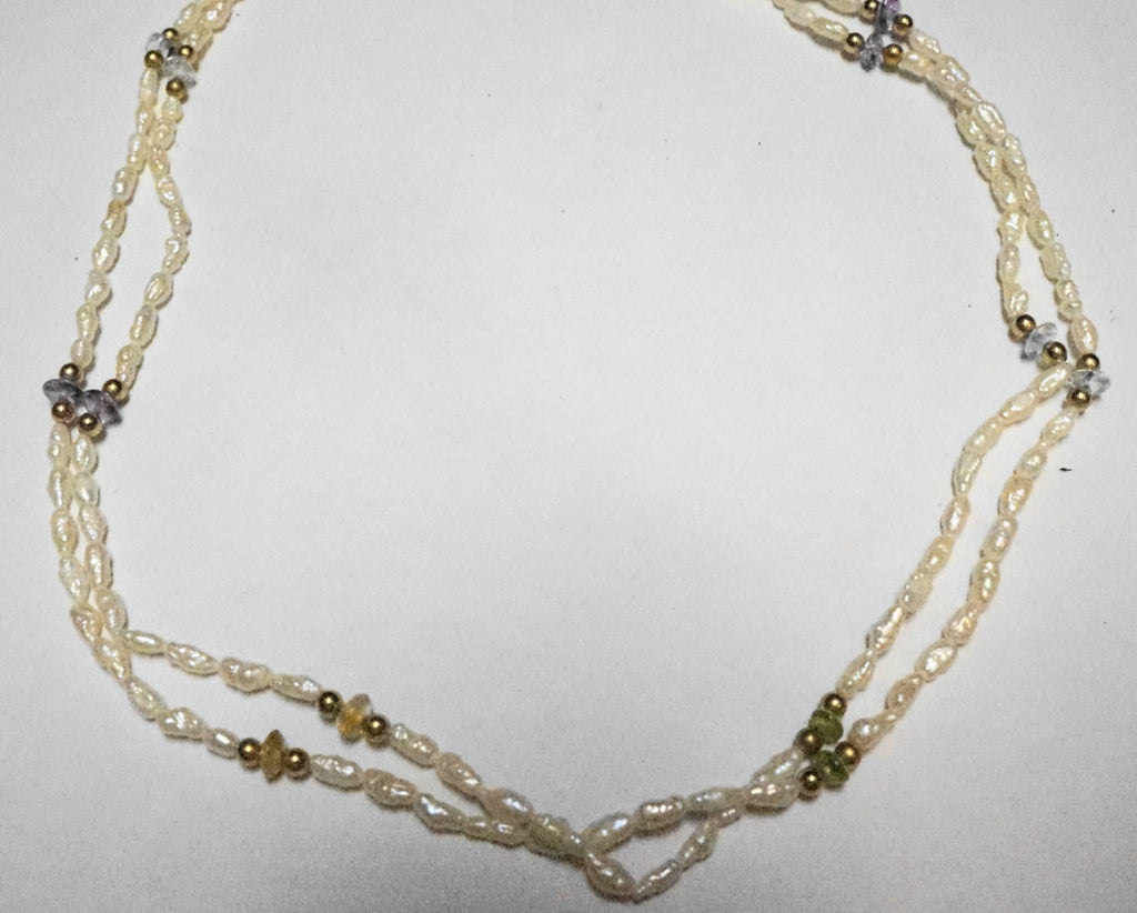 Freshwater Pearl Irregular Rice Grain Beads Double Strand Necklace
