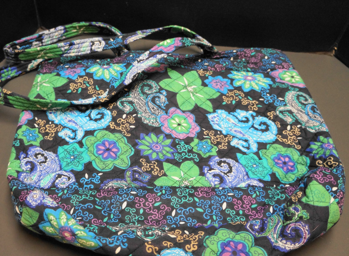Main Street Blues Quilted Cotton Blue Purple Green Floral Print Tote Bag