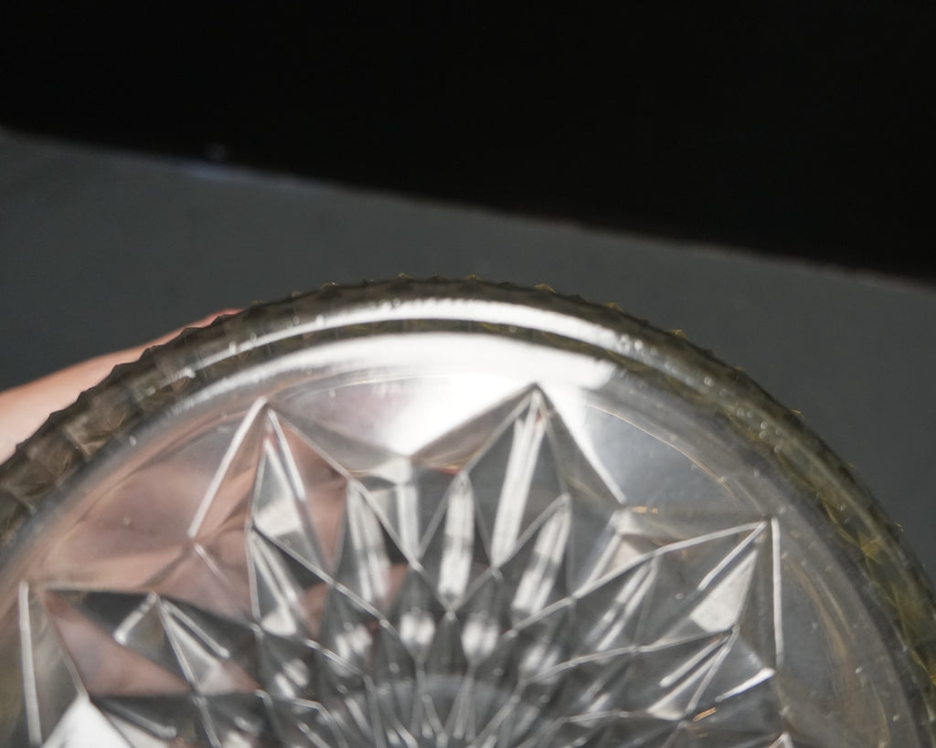Reims Clear Glass Pressed Diamonds Silver Rim Serving Bowl 9 IN