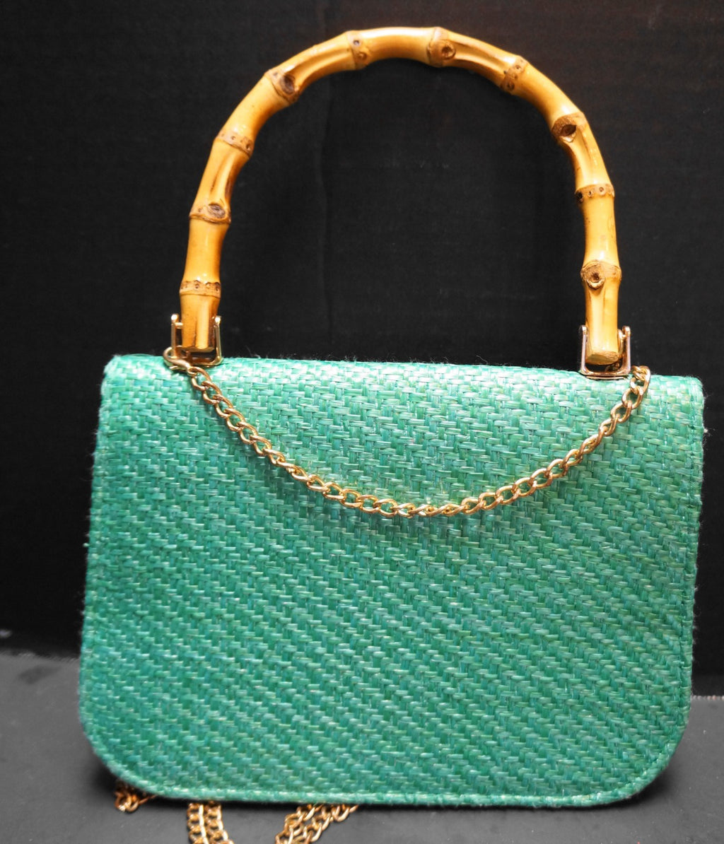 Haute Hippie AZ8674 Straw Flowers Bamboo Handle Satchel Shoulder Crossbody Chain