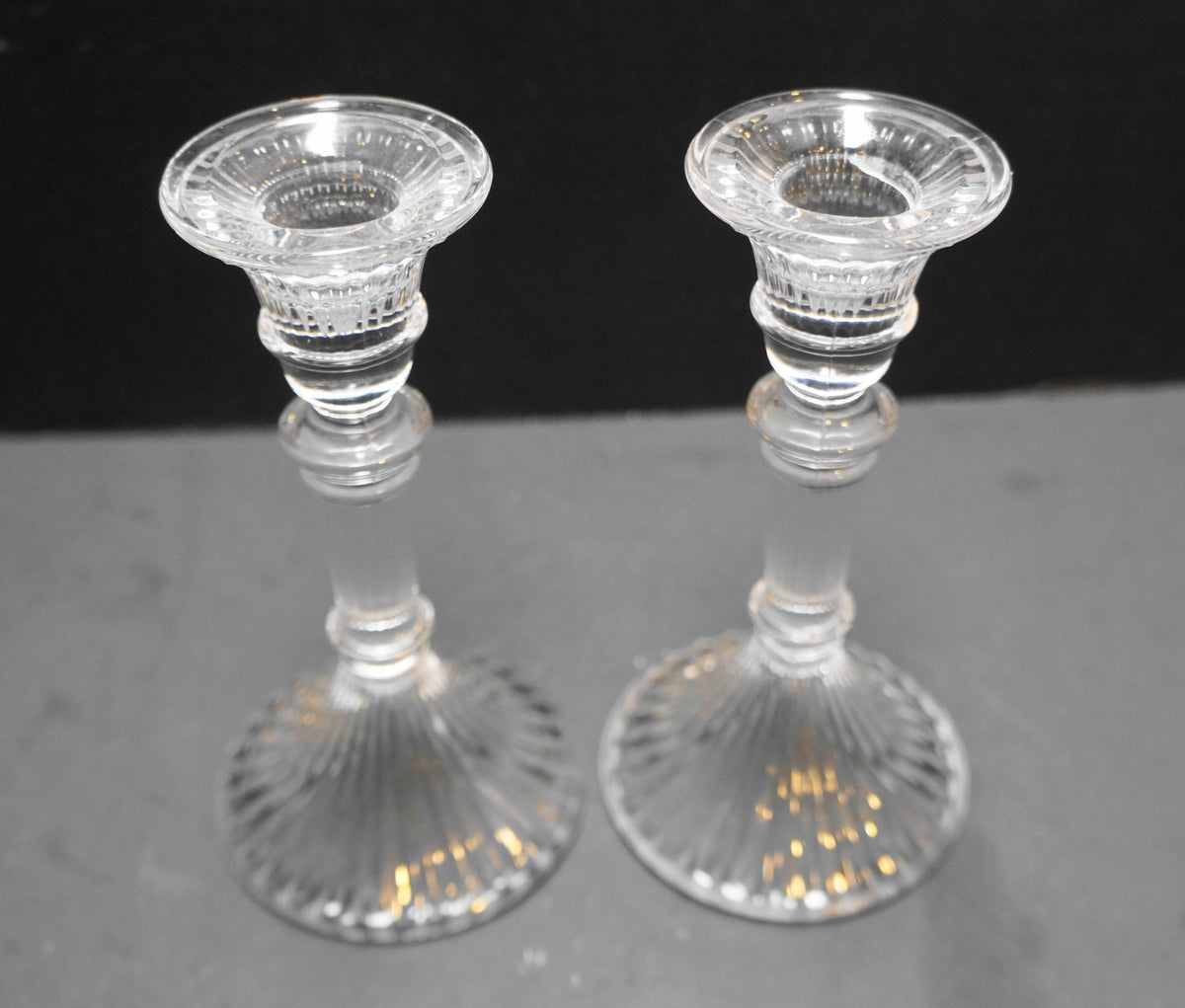 Towle Crystal Ribbed Column Candle Holders Pair 5 1/2 IN Austria Toc33