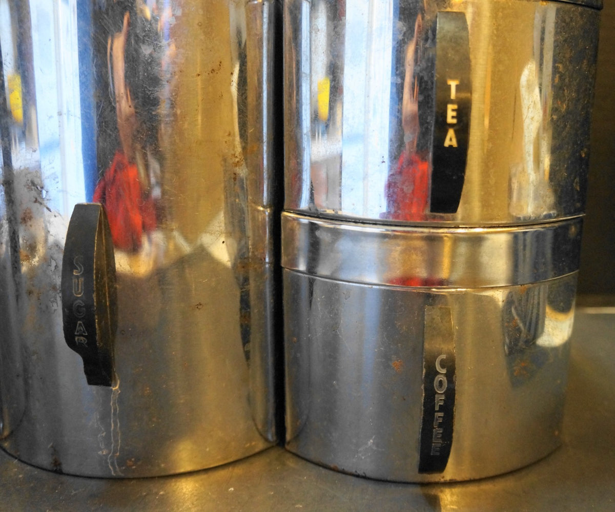 Kromex Chrome Kitchen Canister Set Midcentury Flour Sugar Coffee Tea