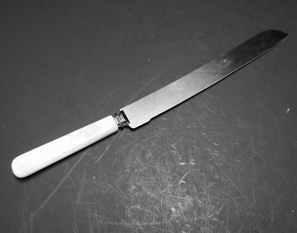 Sheffield England White Pearlized Lucite Handle Cake Knife