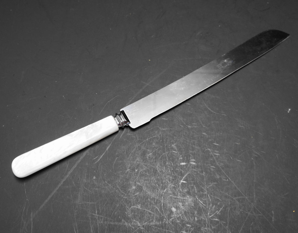 Sheffield England White Pearlized Lucite Handle Cake Knife