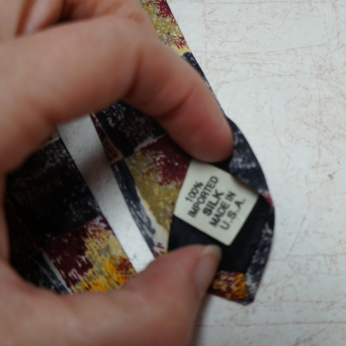 Gilda's Club Abstract Patchwork Silk Tie Yellow Gray Burgundy