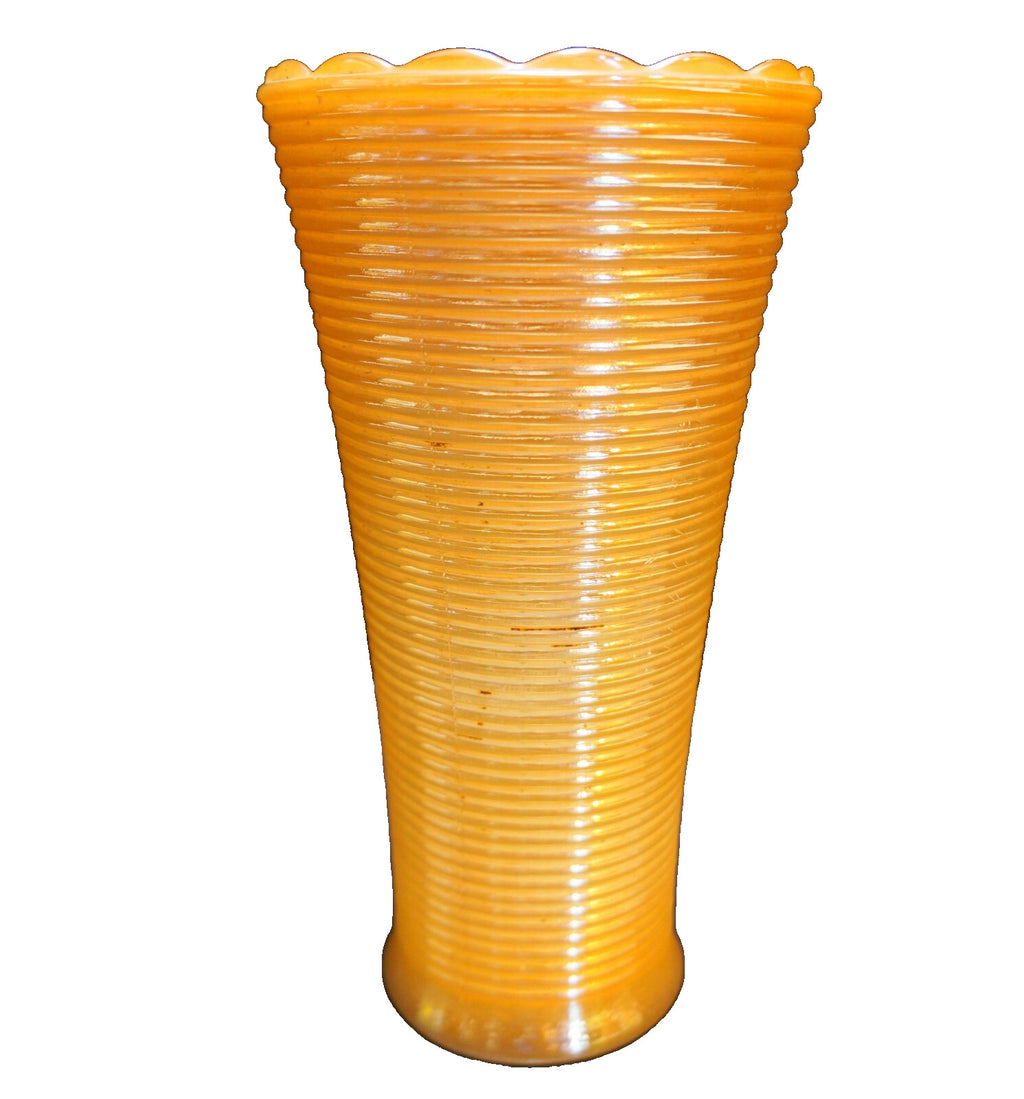 Fire King Peach Lustre Ribbed Vase