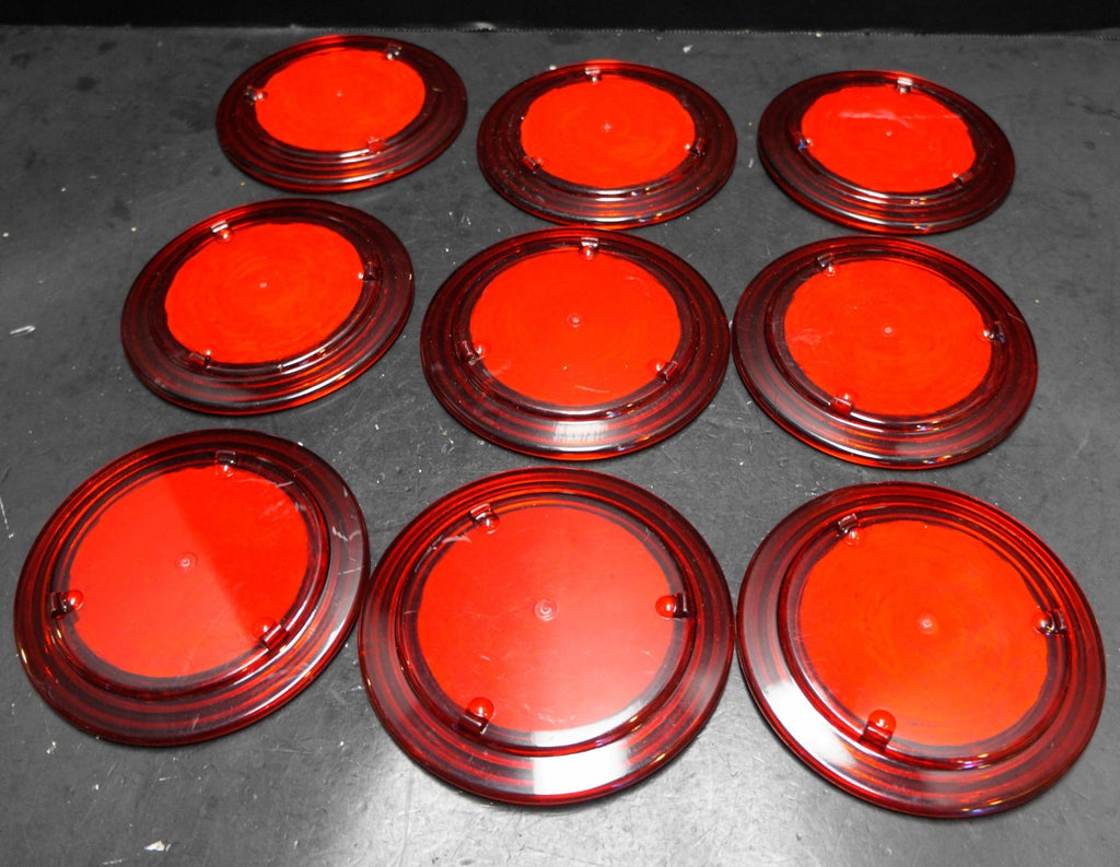 Ruby Red Lucite Acrylic Plastic Round Coasters White Swirl Centers Set of 9