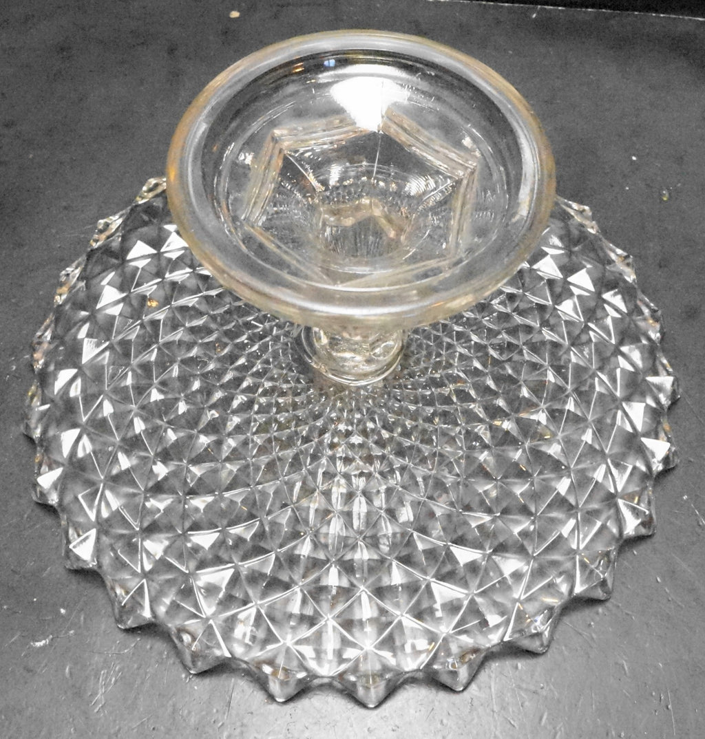 Sawtooth Diamond Point Pressed Glass Cake Stand Clear