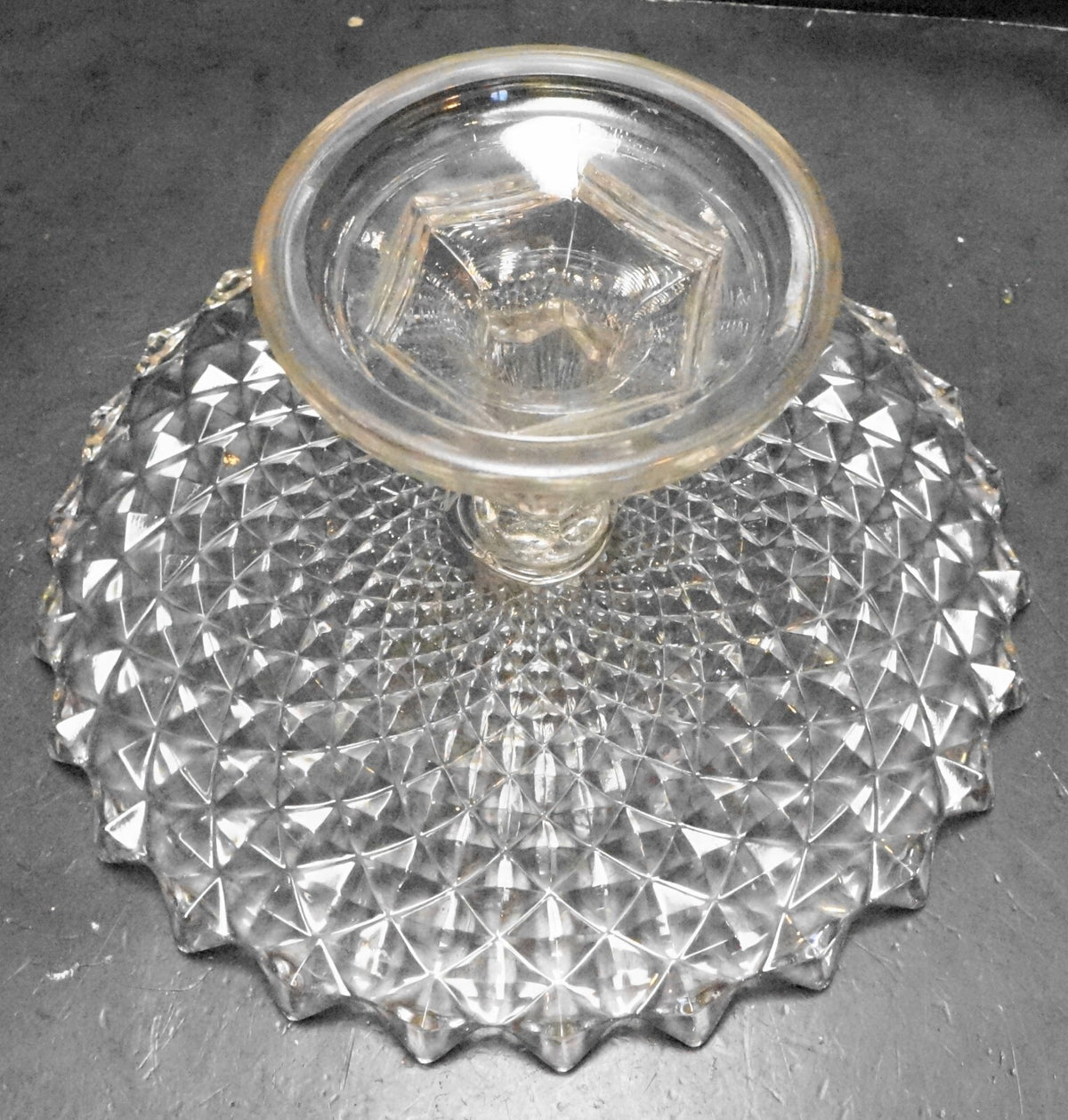 Sawtooth Diamond Point Pressed Glass Cake Stand Clear