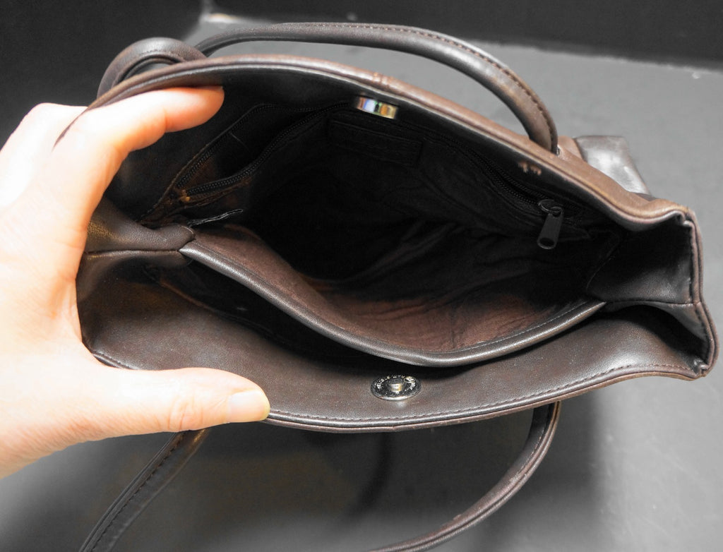 Nine West Two Tone Dark Brown Leather Shoulder Bag Purse