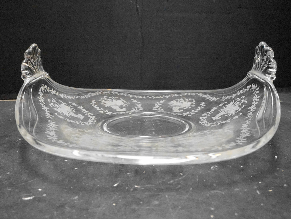 Fostoria Mayflower Cornucopia Flowers Etch Muffin Tray Bent Glass