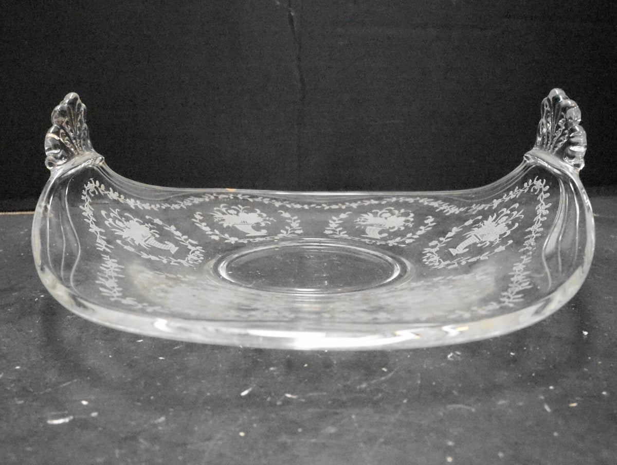 Fostoria Mayflower Cornucopia Flowers Etch Muffin Tray Bent Glass