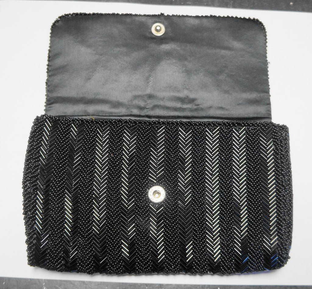 Black Beaded Chevron Evening Bag Clutch Crown Colony Hong Kong