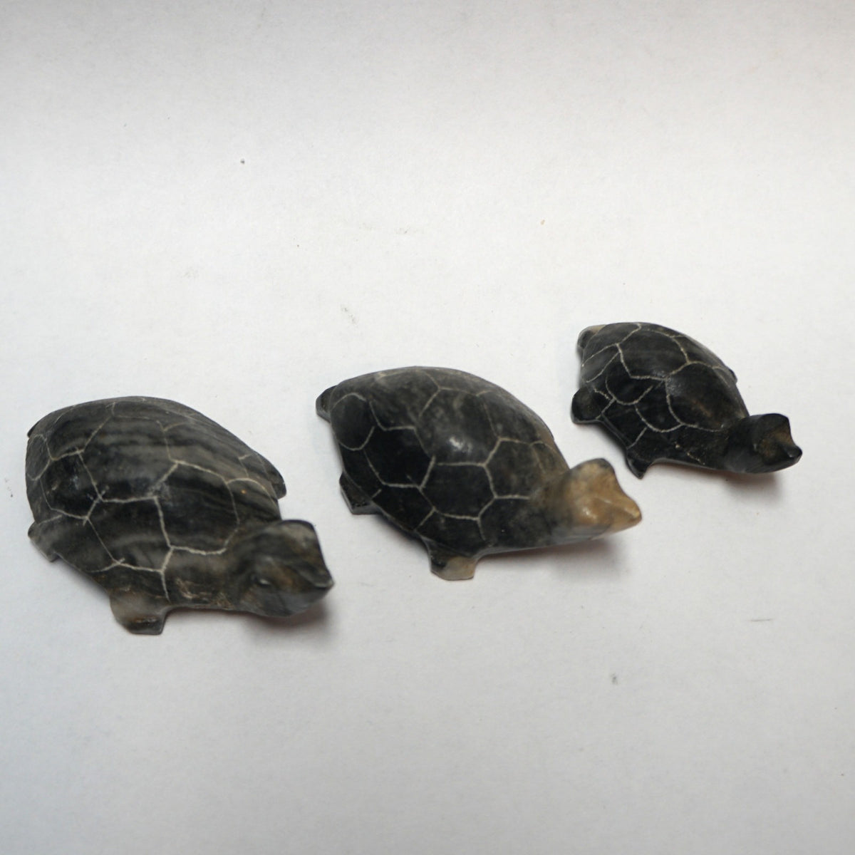 Hand Carved Turtle Figurines Dark Stone Set of 3