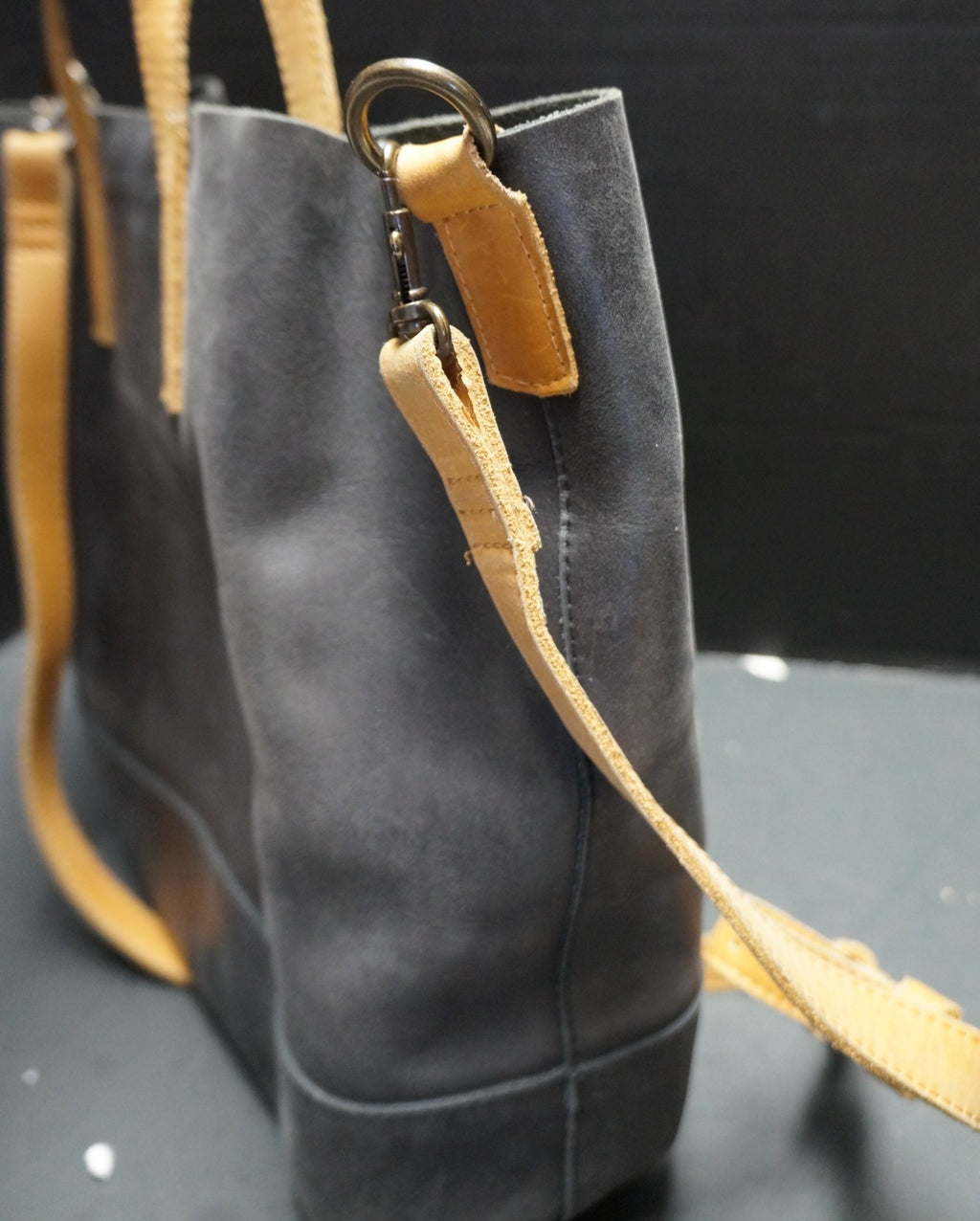 Able Abera Black Cognac Leather Crossbody Tote Purse Made in Mexico