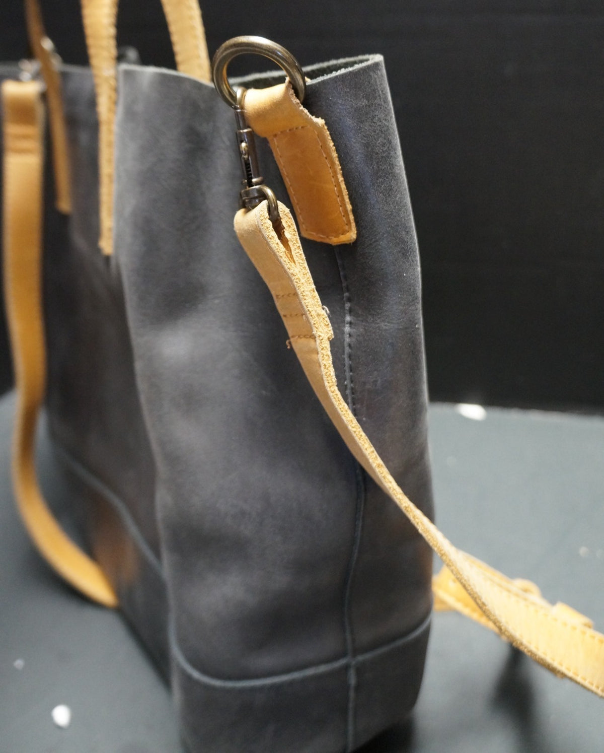 Able Abera Black Cognac Leather Crossbody Tote Purse Made in Mexico