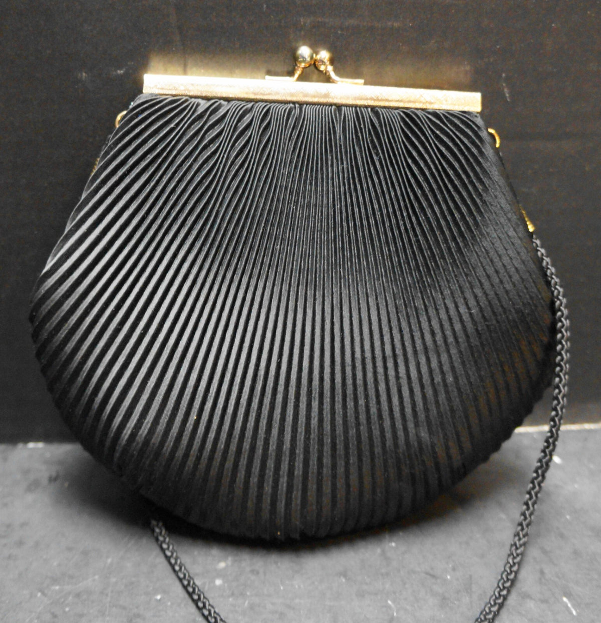 Black Satin Knife Pleated Pacific Express Evening Bag