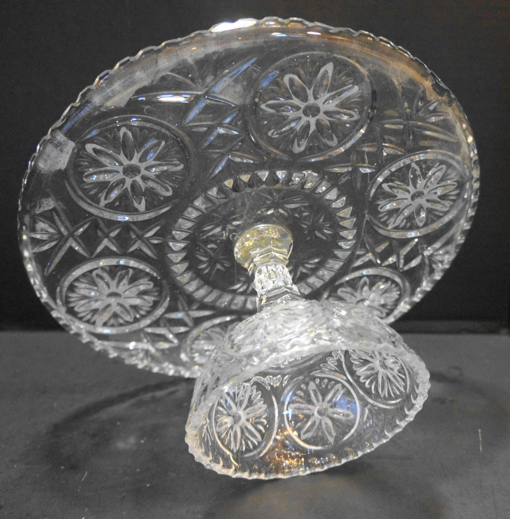 Crystal D'Adriana D'Arlene Lead Crystal Cut Glass Cake Stand Flower Medallion