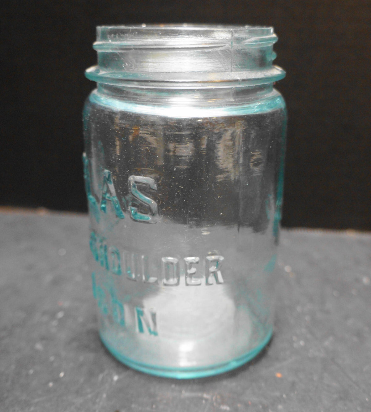 Atlas Strong Shoulder Pint Jar Aqua Glass No Lid