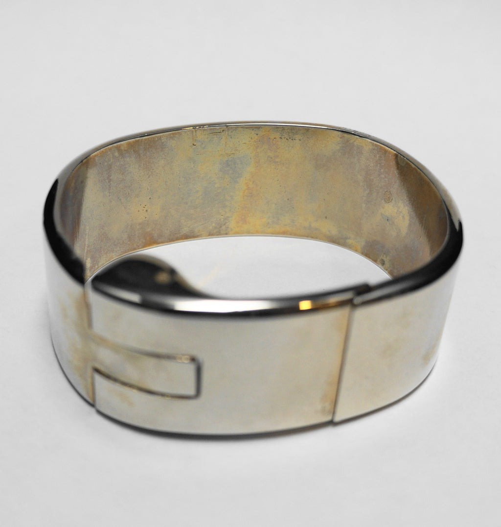 Jimmy Choo Silver Tone Wide Cuff Bangle Bracelet