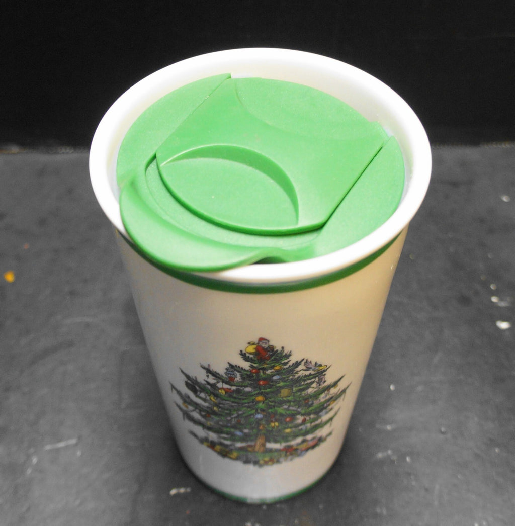 Spode Christmas Tree Travel Mug Coffee Tumbler 11 0Z Ceramic Green Lid
