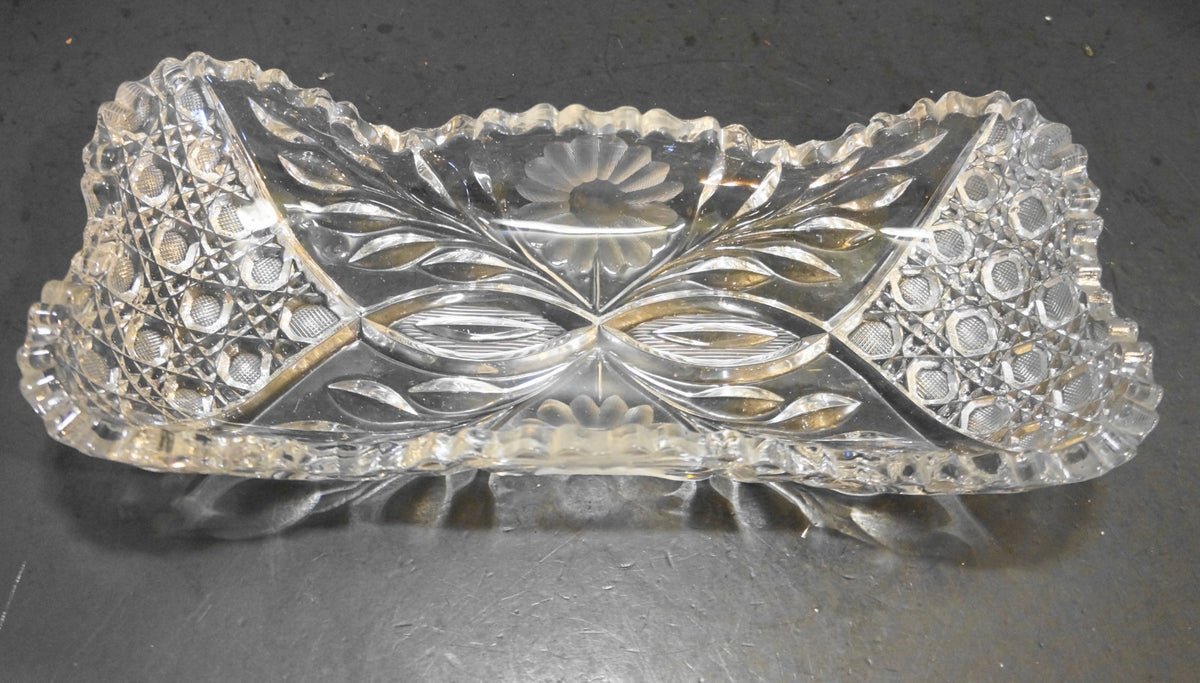 McKee Innovation #410 American Brilliant Period Cut Glass Tray 12" Flowers Cane