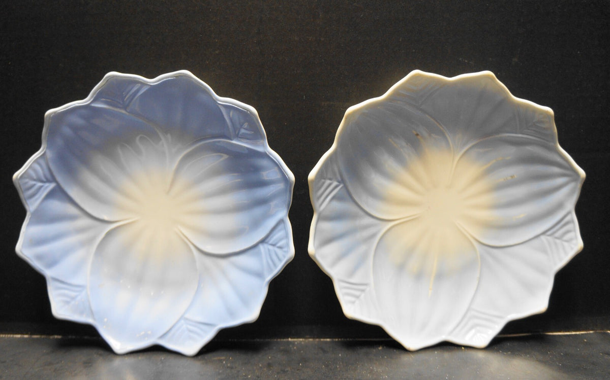 Fire King Lotus Blossom Blue Fired On Vitrock Plates Pair