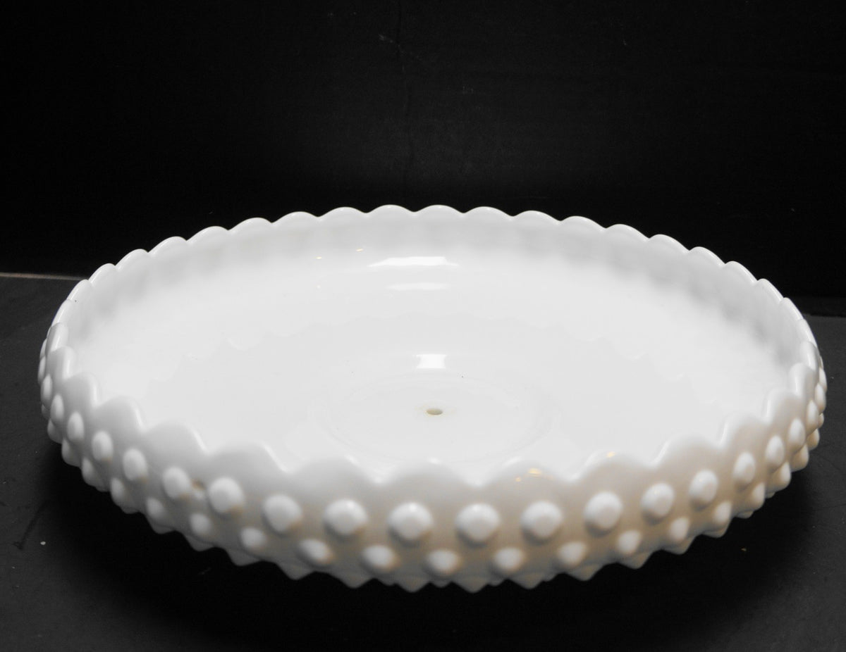 Fenton Hobnail White Milk Glass 12" Chip Dip Tray Bowl Drilled Hole for Handle